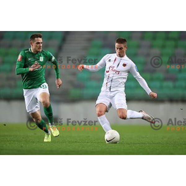Timi Max Elsnik of Olimpija and Toni Aliaj in action during Prva Liga Telekom Slovenië 2020-2021 football match between Olimpija and Tabor in SRC Stozice, Ljubljana, Slovenia on December 12, 2020