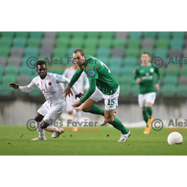 Aldair and Goran Milovic in action during Prva Liga Telekom Slovenië 2020-2021 football match between Olimpija and Tabor in SRC Stozice, Ljubljana, Slovenia on December 12, 2020