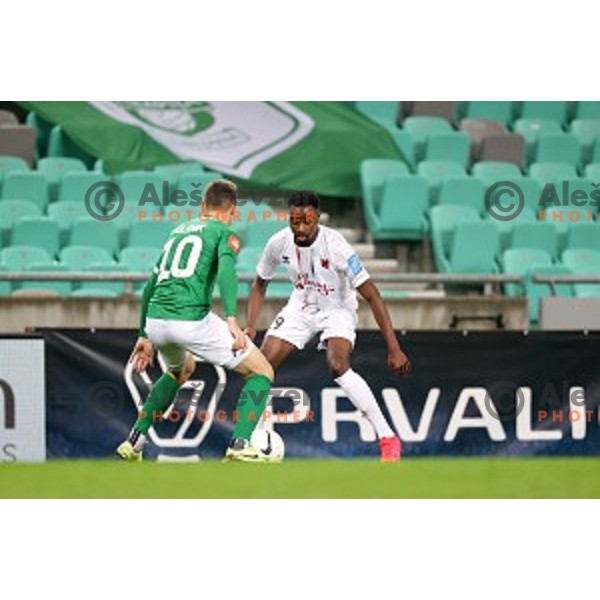 Antoine Makoumbou in action during Prva Liga Telekom Slovenië 2020-2021 football match between Olimpija and Tabor in SRC Stozice, Ljubljana, Slovenia on December 12, 2020