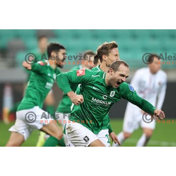 Goran Milovic scores and celebrates winning goal during Prva Liga Telekom Slovenië 2020-2021 football match between Olimpija and Tabor in SRC Stozice, Ljubljana, Slovenia on December 12, 2020
