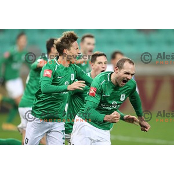 Goran Milovic scores and celebrates winning goal during Prva Liga Telekom Slovenië 2020-2021 football match between Olimpija and Tabor in SRC Stozice, Ljubljana, Slovenia on December 12, 2020