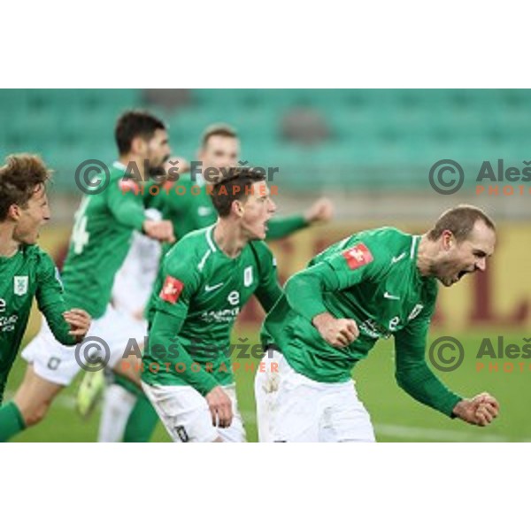 Goran Milovic scores and celebrates winning goal during Prva Liga Telekom Slovenië 2020-2021 football match between Olimpija and Tabor in SRC Stozice, Ljubljana, Slovenia on December 12, 2020