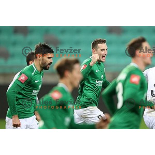 Timi Max Elsnik celebrates winning goal during Prva Liga Telekom Slovenië 2020-2021 football match between Olimpija and Tabor in SRC Stozice, Ljubljana, Slovenia on December 12, 2020