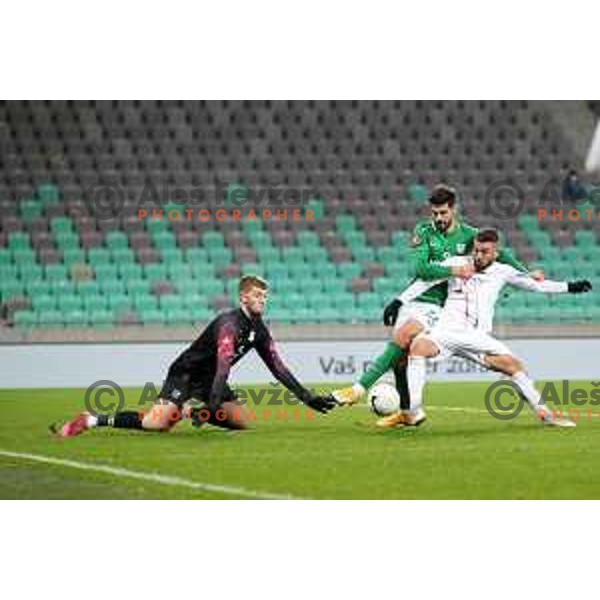 Ziga Frelih, Marko Perkovic of Olimpija and Christos Rovas of Tabor in action during Prva Liga Telekom Slovenië 2020-2021 football match between Olimpija and Tabor in SRC Stozice, Ljubljana, Slovenia on December 12, 2020