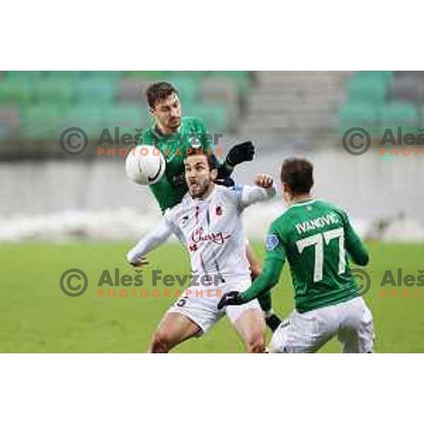 Luka Marin of Olimpija and Dino Stancic in action during Prva Liga Telekom Slovenië 2020-2021 football match between Olimpija and Tabor in SRC Stozice, Ljubljana, Slovenia on December 12, 2020