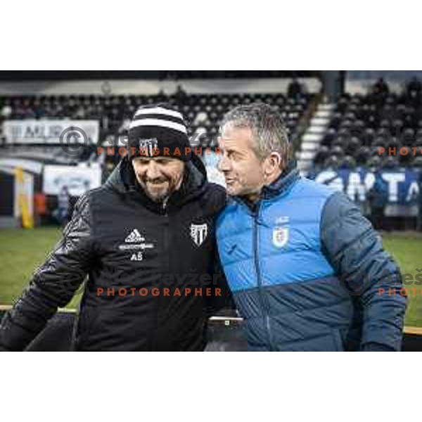 Ante Simundza, head coach of Mura and Dejan Djuranovic during Prva liga Telekom Slovenije football match between Mura and Aluminij in Fazanerija, Murska Sobota, Slovenia on December 13, 2020