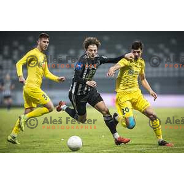 Kai Cipot vs Sven Sostaric Karic in action during Prva liga Telekom Slovenije football match between Mura and Aluminij in Fazanerija, Murska Sobota, Slovenia on December 13, 2020