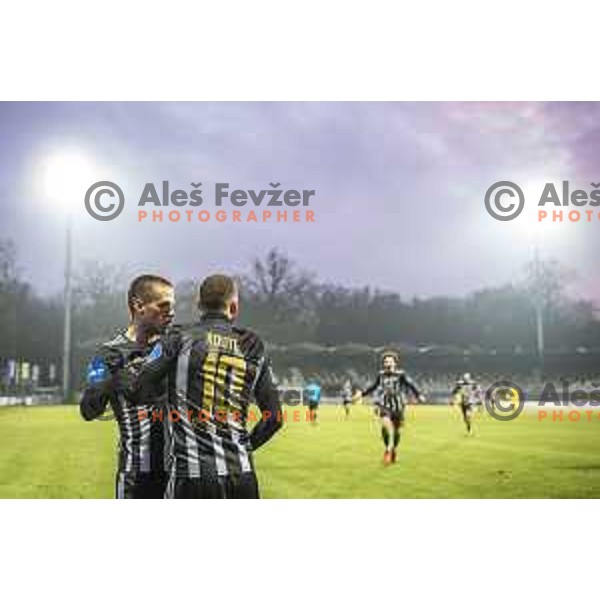 Tomi Horvat and Nino Kouter celebrating during Prva liga Telekom Slovenije football match between Mura and Aluminij in Fazanerija, Murska Sobota, Slovenia on December 13, 2020