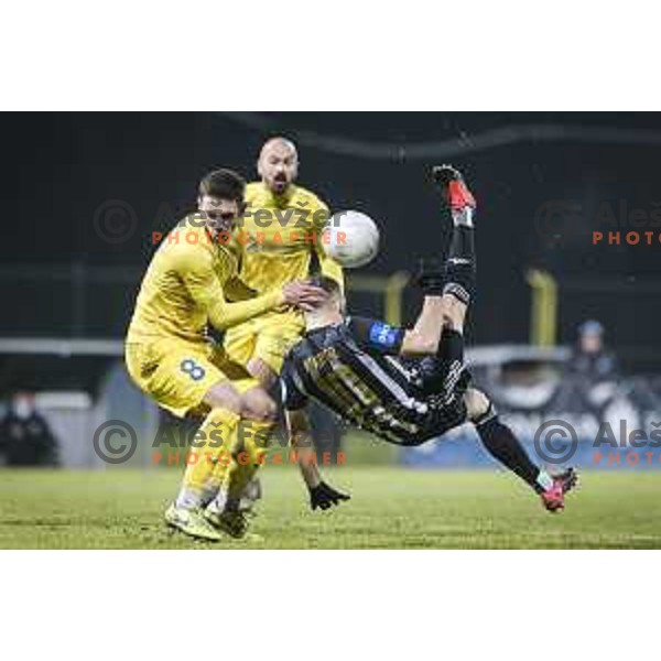 Tamar Svetlin vs Nino Kouter in action during Prva liga Telekom Slovenije football match between Mura and Aluminij in Fazanerija, Murska Sobota, Slovenia on December 13, 2020