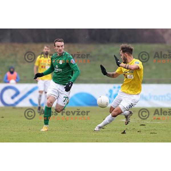 Djordje Ivanovic of Olimpija and Vanja Drkusic in action during Prva Liga Telekom Slovenije 2020-2021 football match between Bravo and Olimpija in Ljubljana, Slovenia on December 15, 2020