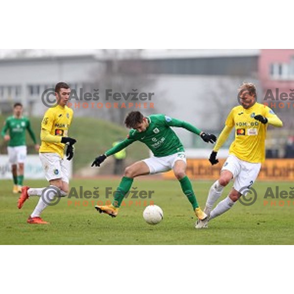 Mihail Caimacov of Olimpija and Sandi Ogrinec of Bravo in action during Prva Liga Telekom Slovenije 2020-2021 football match between Bravo and Olimpija in Ljubljana, Slovenia on December 15, 2020