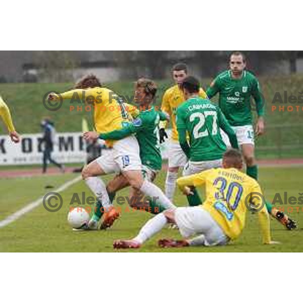 Rok Kidric and Ivan Mocinic of Olimpija in action during Prva Liga Telekom Slovenije 2020-2021 football match between Bravo and Olimpija in Ljubljana, Slovenia on December 15, 2020