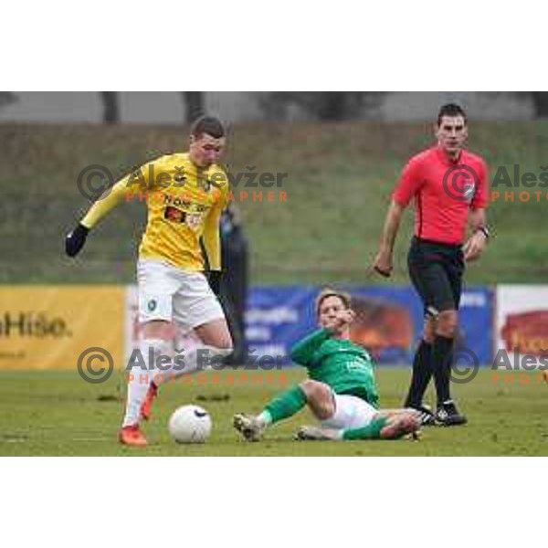 Rok Maher and Ivan Mocinic of Olimpija in action during Prva Liga Telekom Slovenije 2020-2021 football match between Bravo and Olimpija in Ljubljana, Slovenia on December 15, 2020