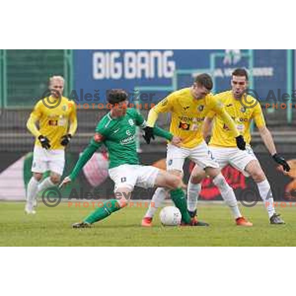 Ivan Mocinic and Rok Maher in action during Prva Liga Telekom Slovenije 2020-2021 football match between Bravo and Olimpija in Ljubljana, Slovenia on December 15, 2020