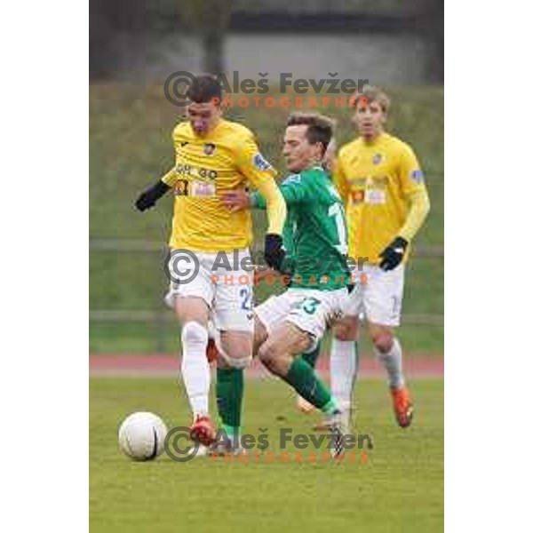 Rok Maher and Ivan Mocinic of Olimpija in action during Prva Liga Telekom Slovenije 2020-2021 football match between Bravo and Olimpija in Ljubljana, Slovenia on December 15, 2020