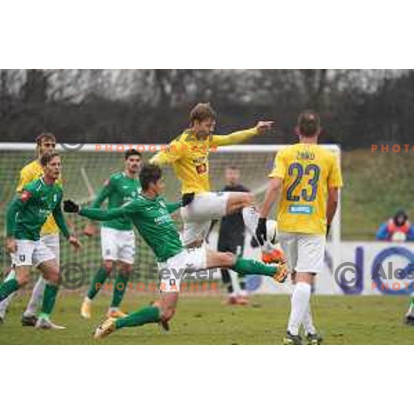 Mihail Caimacov and Rok Kidric in action during Prva Liga Telekom Slovenije 2020-2021 football match between Bravo and Olimpija in Ljubljana, Slovenia on December 15, 2020