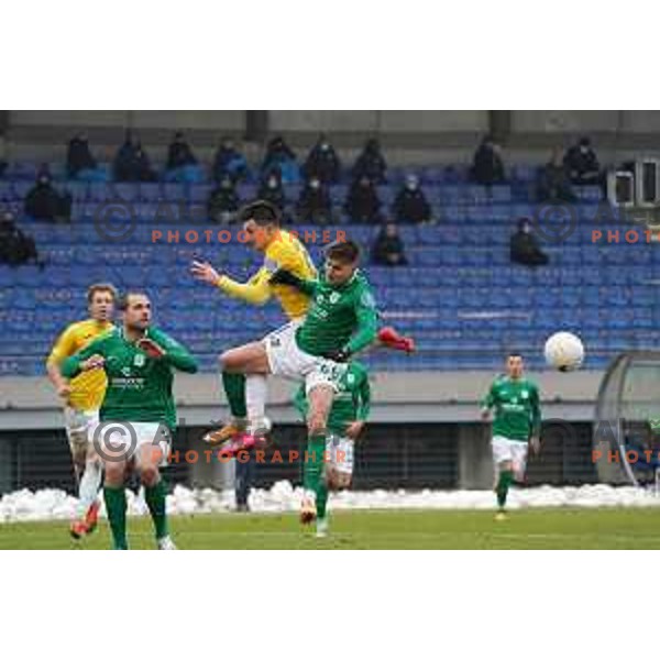 Martin Kramaric and Jan Andrejasic in action during Prva Liga Telekom Slovenije 2020-2021 football match between Bravo and Olimpija in Ljubljana, Slovenia on December 15, 2020