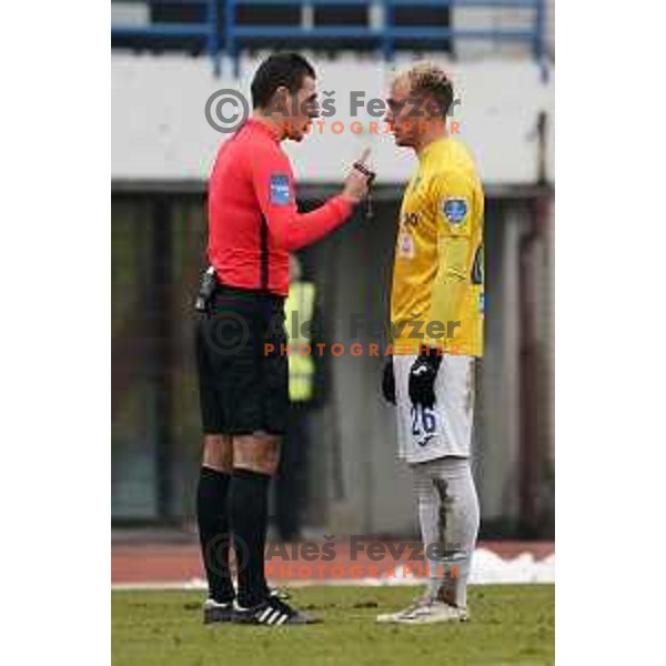 Referee Rade Obrenovic and Sandi Ogrinec during Prva Liga Telekom Slovenije 2020-2021 football match between Bravo and Olimpija in Ljubljana, Slovenia on December 15, 2020