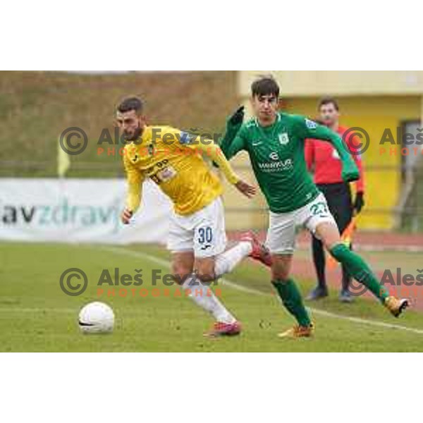 Almin Kurtovic and Mihail Caimacov of Olimpija in action during Prva Liga Telekom Slovenije 2020-2021 football match between Bravo and Olimpija in Ljubljana, Slovenia on December 15, 2020
