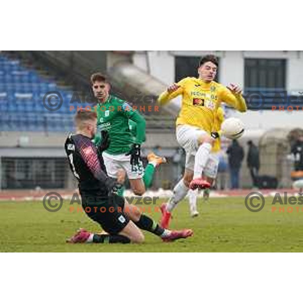 Ziga Frelih and Martin Kramaric in action during Prva Liga Telekom Slovenije 2020-2021 football match between Bravo and Olimpija in Ljubljana, Slovenia on December 15, 2020