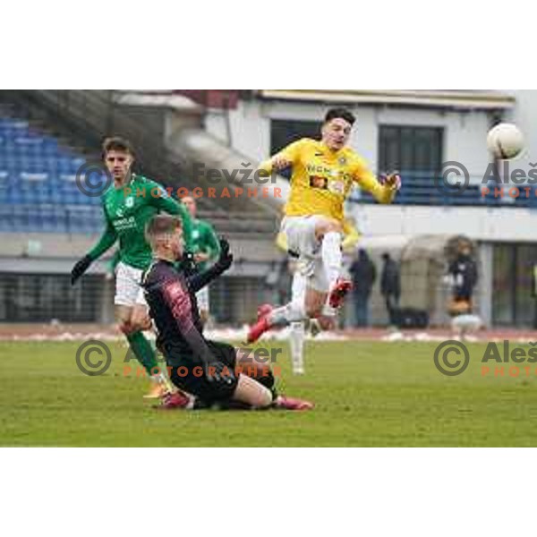 Ziga Frelih and Martin Kramaric in action during Prva Liga Telekom Slovenije 2020-2021 football match between Bravo and Olimpija in Ljubljana, Slovenia on December 15, 2020