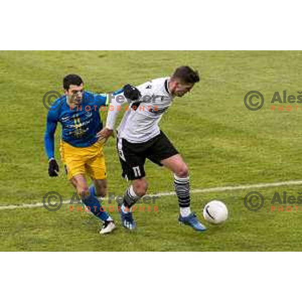 Dusan Stojinovic and Nardin Mulahusejnovic in action during Prva Liga Telekom Slovenije 2020-2021 football match between Celje and Koper in Celje, Slovenia on December 16, 2020