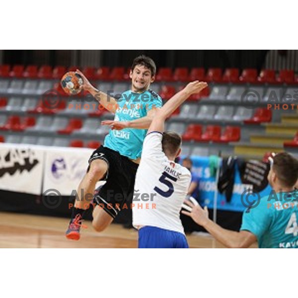 Aleks Kavcic in action during 1.NLB league handball match between Ljubljana and Gorenje Velenje in Ljubljana, Slovenia on December 16, 2020