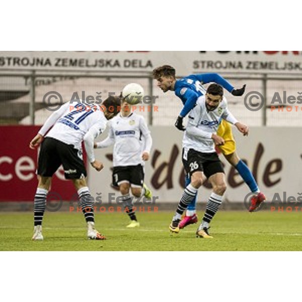 Zan Zuzek, Jakob Novak and Aleksander Rajcevic in action during Prva Liga Telekom Slovenije 2020-2021 football match between Celje and Koper in Celje, Slovenia on December 16, 2020