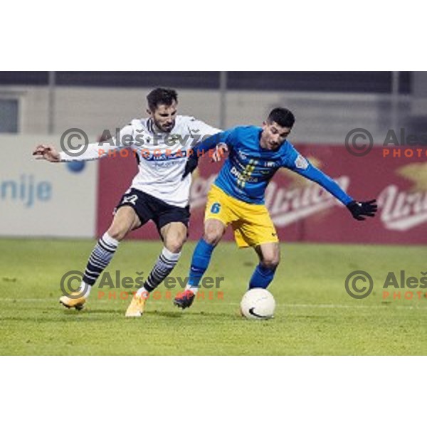 Maks Barisic and Nino Pungersek in action during Prva Liga Telekom Slovenije 2020-2021 football match between Celje and Koper in Celje, Slovenia on December 16, 2020