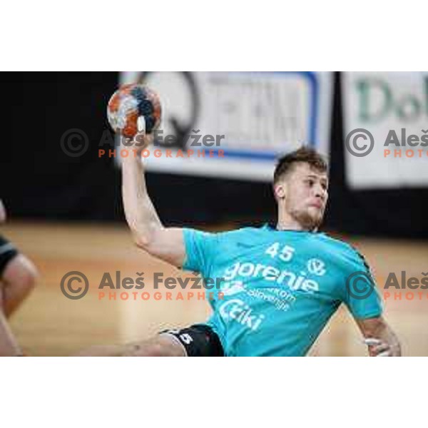 Miha Kavcic in action during 1.NLB league handball match between Ljubljana and Gorenje Velenje in Ljubljana, Slovenia on December 16, 2020