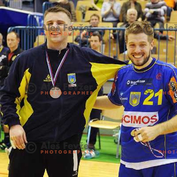 Enid Tahirovic and Uros Rapotec at the Final of the slovenian handball cup for men 2008 Gold Club - Cimos Koper at Zlatorog hall, Celje 
