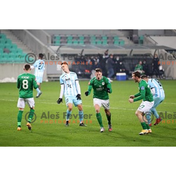Andres Vombergar of Olimpija celebrates goal during Prva Liga Telekom Slovenije 2020-2021 football match between Olimpija and Gorica in SRC Stozice, Ljubljana, Slovenia on December 19, 2020