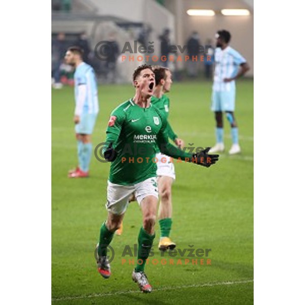 Andres Vombergar of Olimpija celebrates goal during Prva Liga Telekom Slovenije 2020-2021 football match between Olimpija and Gorica in SRC Stozice, Ljubljana, Slovenia on December 19, 2020