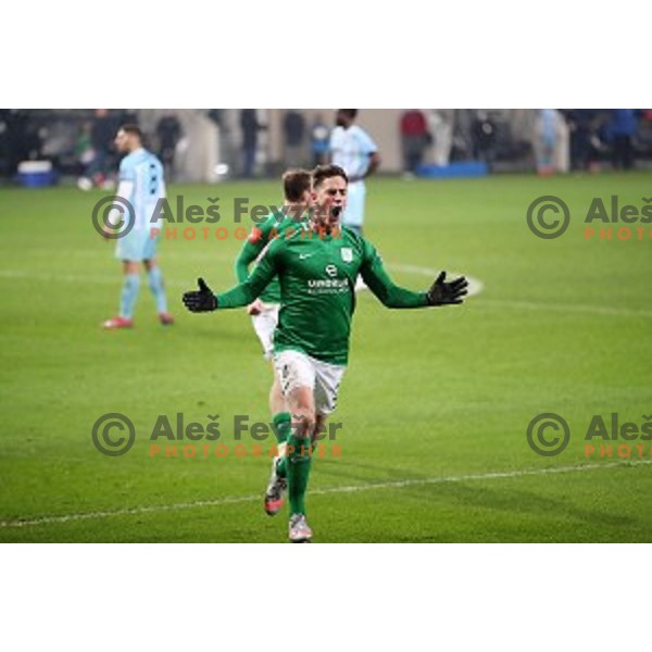 Andres Vombergar of Olimpija celebrates goal during Prva Liga Telekom Slovenije 2020-2021 football match between Olimpija and Gorica in SRC Stozice, Ljubljana, Slovenia on December 19, 2020