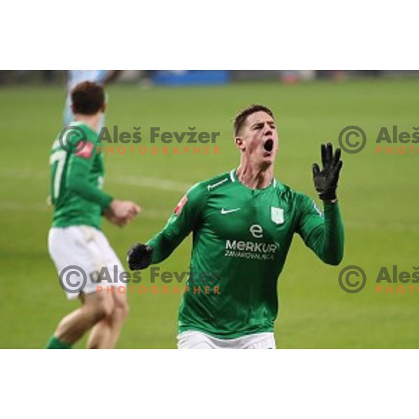 Andres Vombergar of Olimpija celebrates goal during Prva Liga Telekom Slovenije 2020-2021 football match between Olimpija and Gorica in SRC Stozice, Ljubljana, Slovenia on December 19, 2020