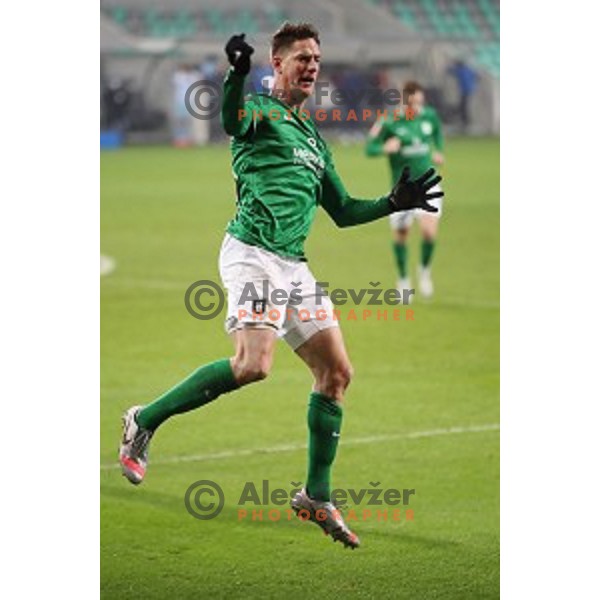 Andres Vombergar of Olimpija celebrates goal during Prva Liga Telekom Slovenije 2020-2021 football match between Olimpija and Gorica in SRC Stozice, Ljubljana, Slovenia on December 19, 2020