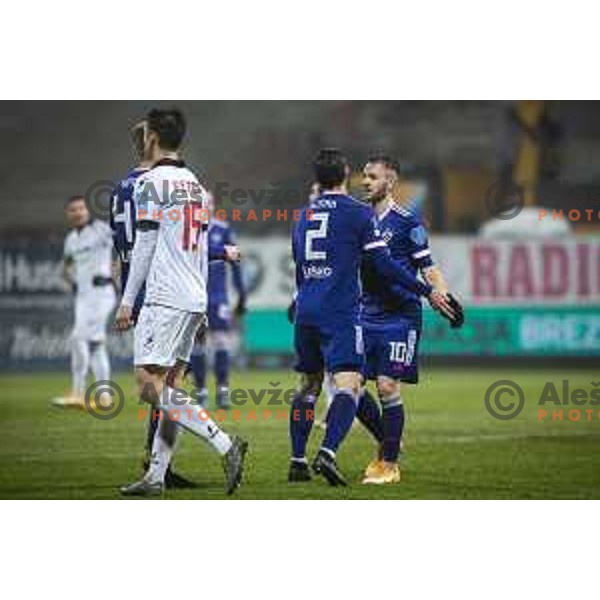 Denis Klinar and Rudi Vancas Pozeg celebrating during Prva liga Telekom Slovenije football match between Maribor and Aluminij in Ljudski vrt, Maribor, Slovenia on December 20, 2020