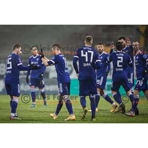 Jan Repas and Rudi Vancas Pozeg celebrating during Prva liga Telekom Slovenije football match between Maribor and Aluminij in Ljudski vrt, Maribor, Slovenia on December 20, 2020