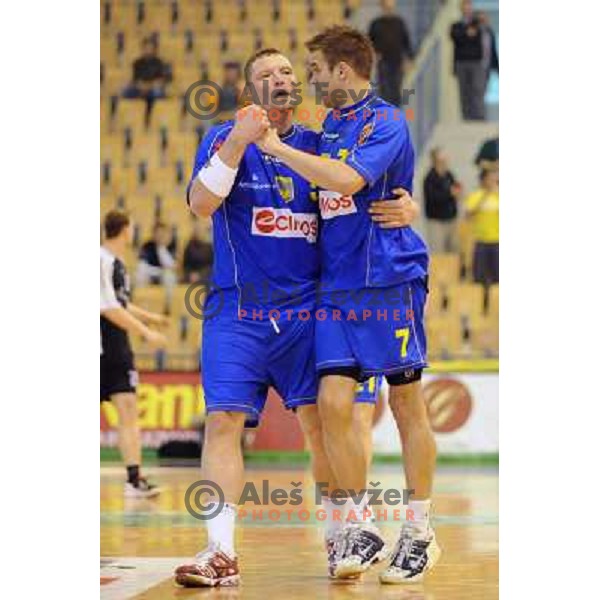 Rok Praznik and Matjaz Brumen at the Final of the slovenian handball cup for men 2008 Gold Club - Cimos Koper at Zlatorog hall, Celje 