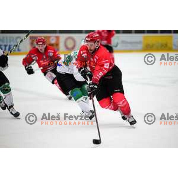 Zan Jezovsek in action during Slovenian league ice-hockey match between SIJ Acroni Jesenice and SZ Olimpija in Jesenice, Slovenia on January 2, 2021