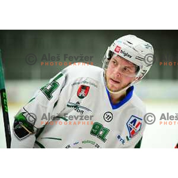 Tadej Cimzar in action during Slovenian league ice-hockey match between SIJ Acroni Jesenice and SZ Olimpija in Jesenice, Slovenia on January 2, 2021