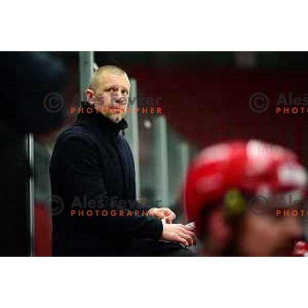 Mitja Sivic in action during Slovenian league ice-hockey match between SIJ Acroni Jesenice and SZ Olimpija in Jesenice, Slovenia on January 2, 2021