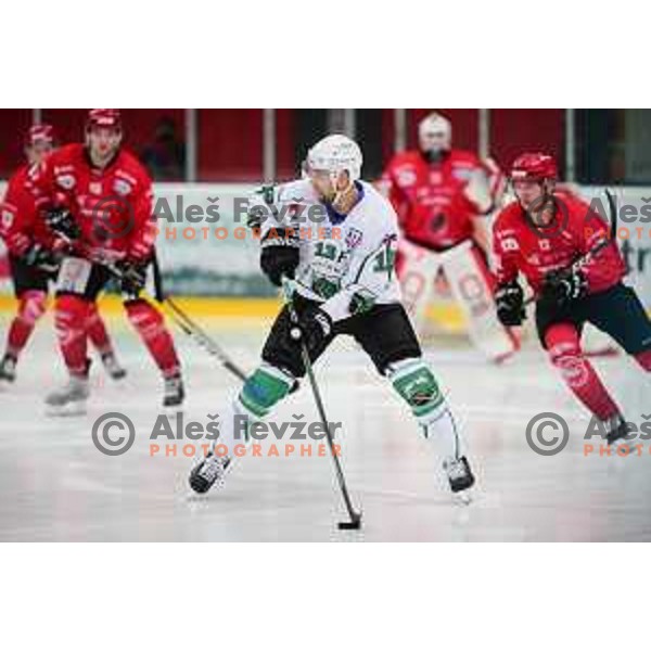 Ziga Pance in action during Slovenian league ice-hockey match between SIJ Acroni Jesenice and SZ Olimpija in Jesenice, Slovenia on January 2, 2021