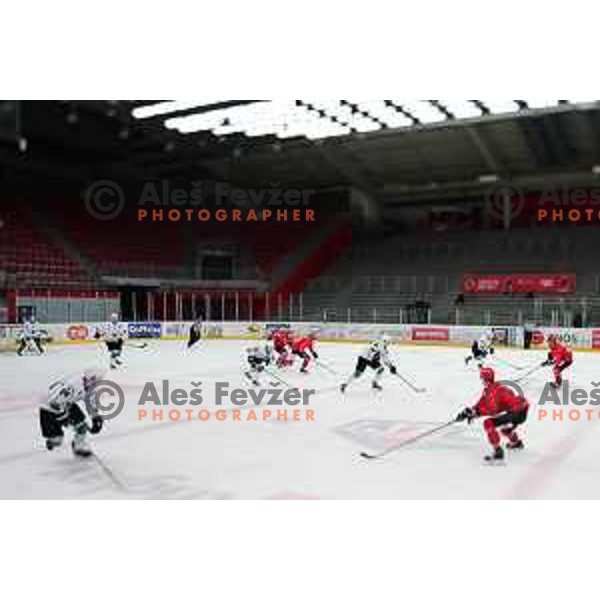 In action during Slovenian league ice-hockey match between SIJ Acroni Jesenice and SZ Olimpija in Jesenice, Slovenia on January 2, 2021