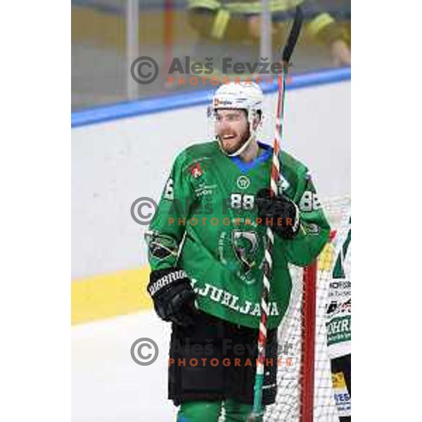 Miha Zajc of SZ Olimpija in action during Alps League ice-hockey match between SZ Olimpija and Bregenzerwald in Ljubljana, Slovenia on January 9, 2021