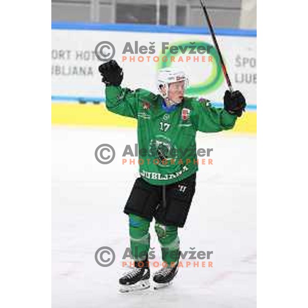 Miha Logar of SZ Olimpija in action during Alps League ice-hockey match between SZ Olimpija and Bregenzerwald in Ljubljana, Slovenia on January 9, 2021