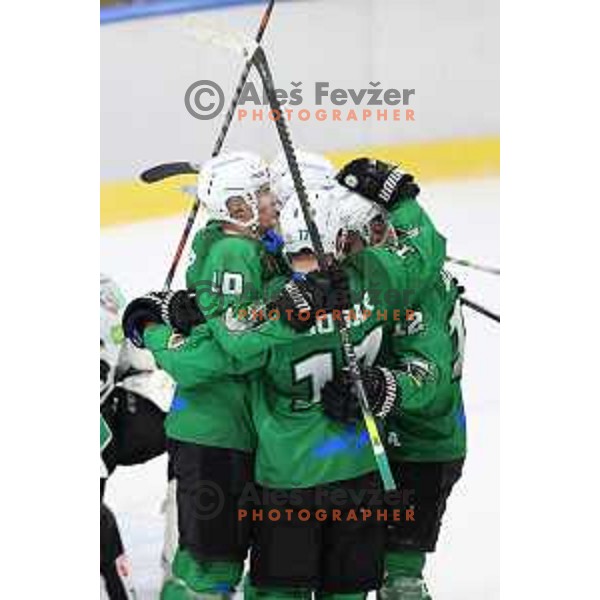 Mark Sever and Miha Logar of SZ Olimpija in action during Alps League ice-hockey match between SZ Olimpija and Bregenzerwald in Ljubljana, Slovenia on January 9, 2021