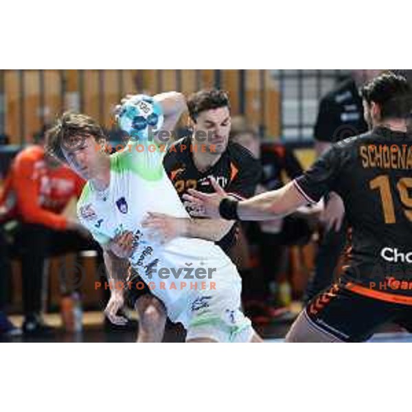 Jure Dolenec in action during European qualifiers handball match between Slovenia and Netherlands played in Celje, Slovenia on January 10, 2021