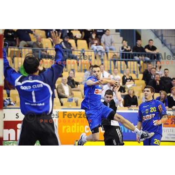 Matjaz Brumen and David Korazija at the Final of the slovenian handball cup for men 2008 Gold Club - Cimos Koper at Zlatorog hall, Celje 