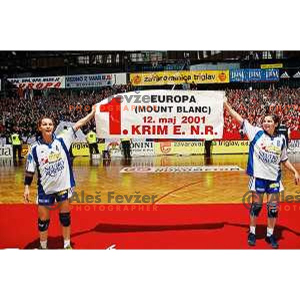 during second match of the EHF Champions league 2000-2001 Final between Krim Neutro Roberts (SLO) and AK Viborg (DEN) played in Kodeljevo Hall, Ljubljana, Slovenia on May 12, 2001. Krim became EHF Champion with victory 25:19
